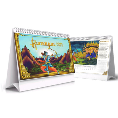 2025 Ramayan calendar with illustrations on a white background